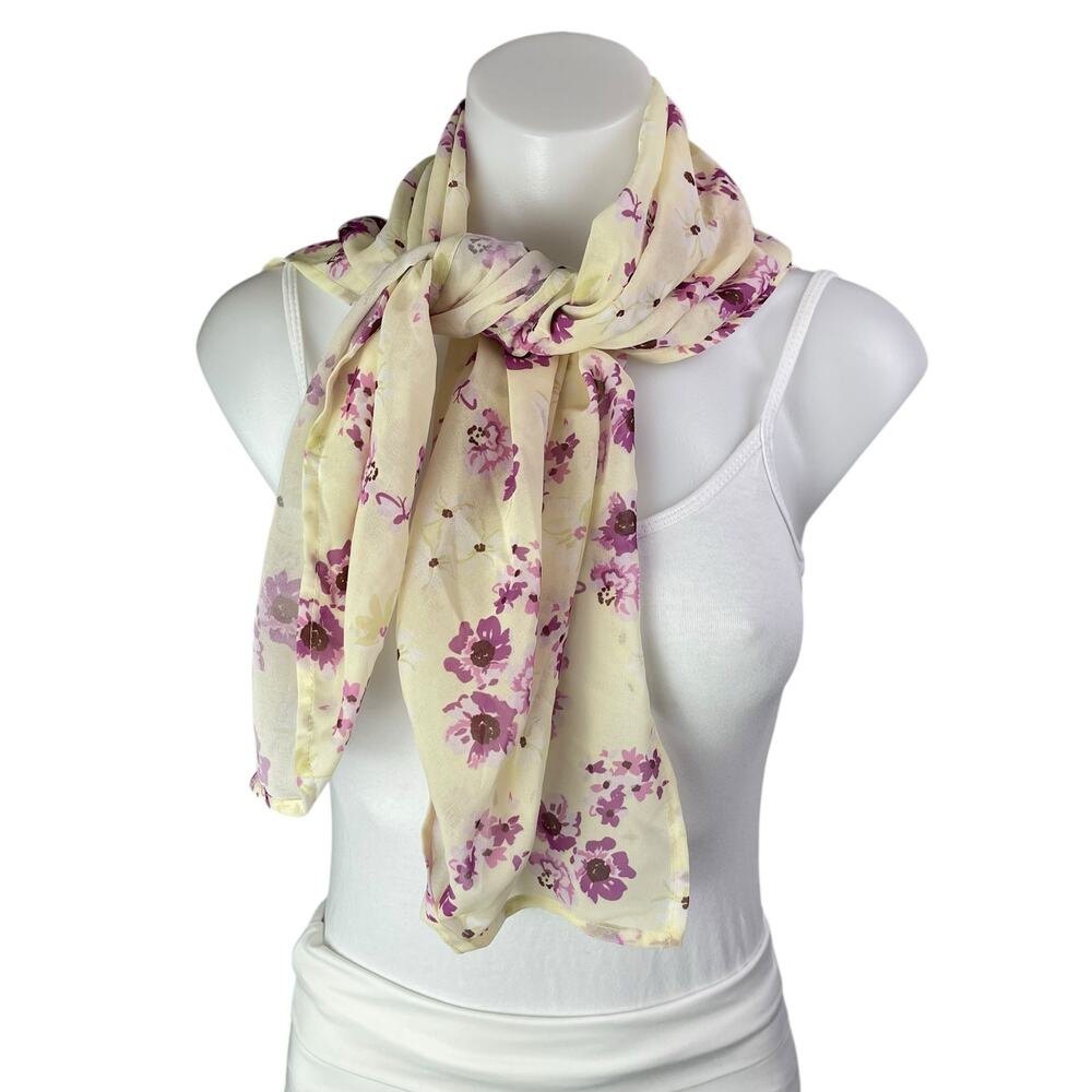Princess Polly Women's Cream Purple Floral Rectangle Shawl Wrap Scarf One Size
